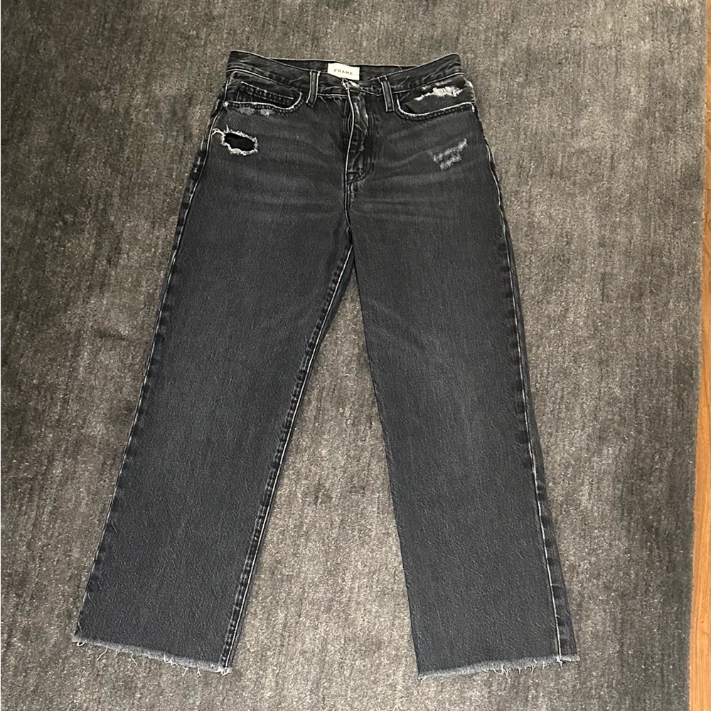 Frame Le Jane Crop Inkwell Rips size 27